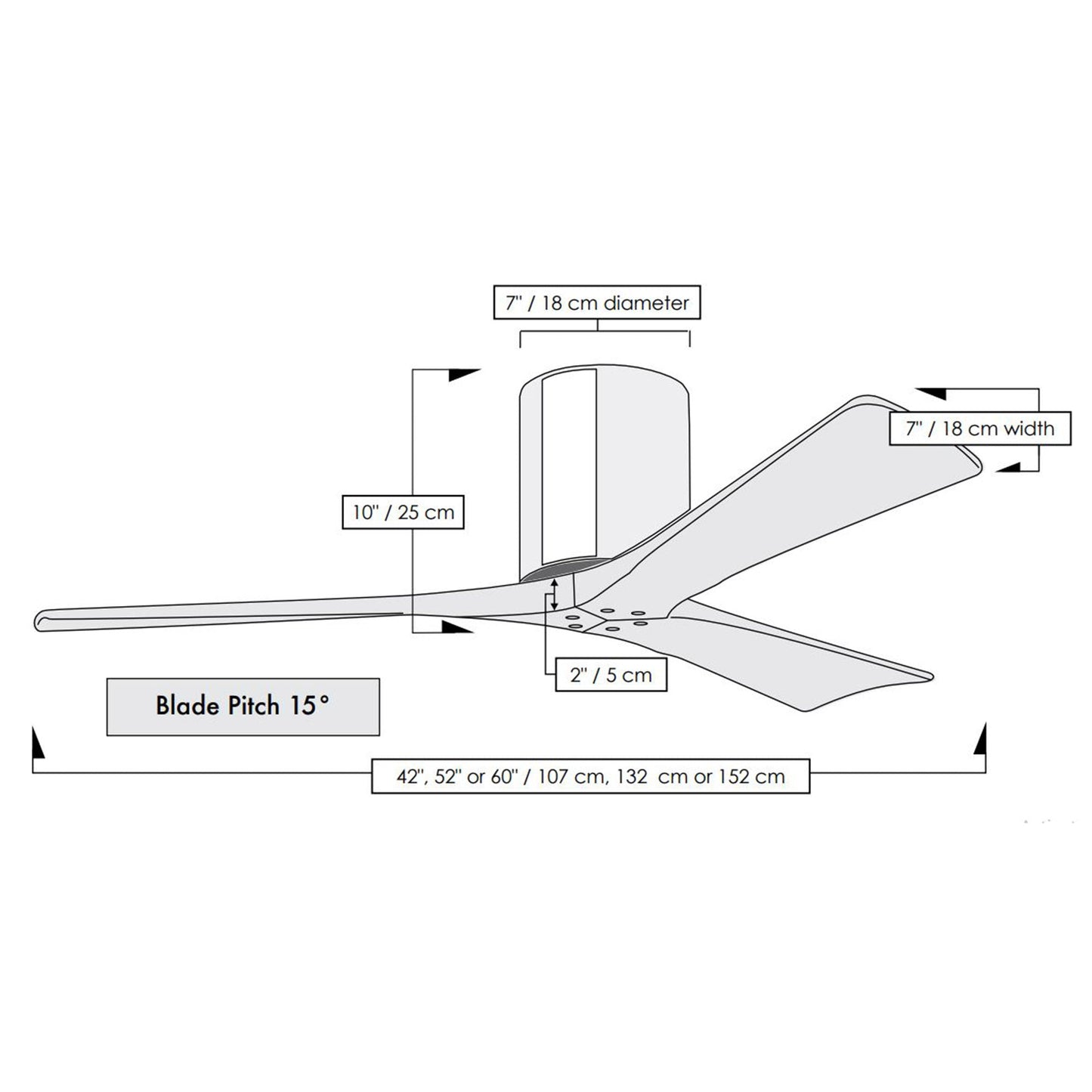 Irene IR3H Indoor / Outdoor Flush Mount Ceiling Fan - line drawing.