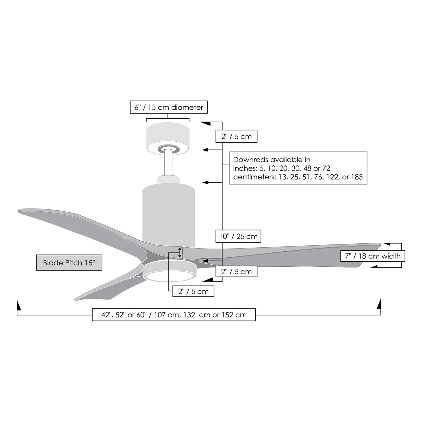 Patricia 3 Indoor / Outdoor LED Ceiling Fan - line drawing.