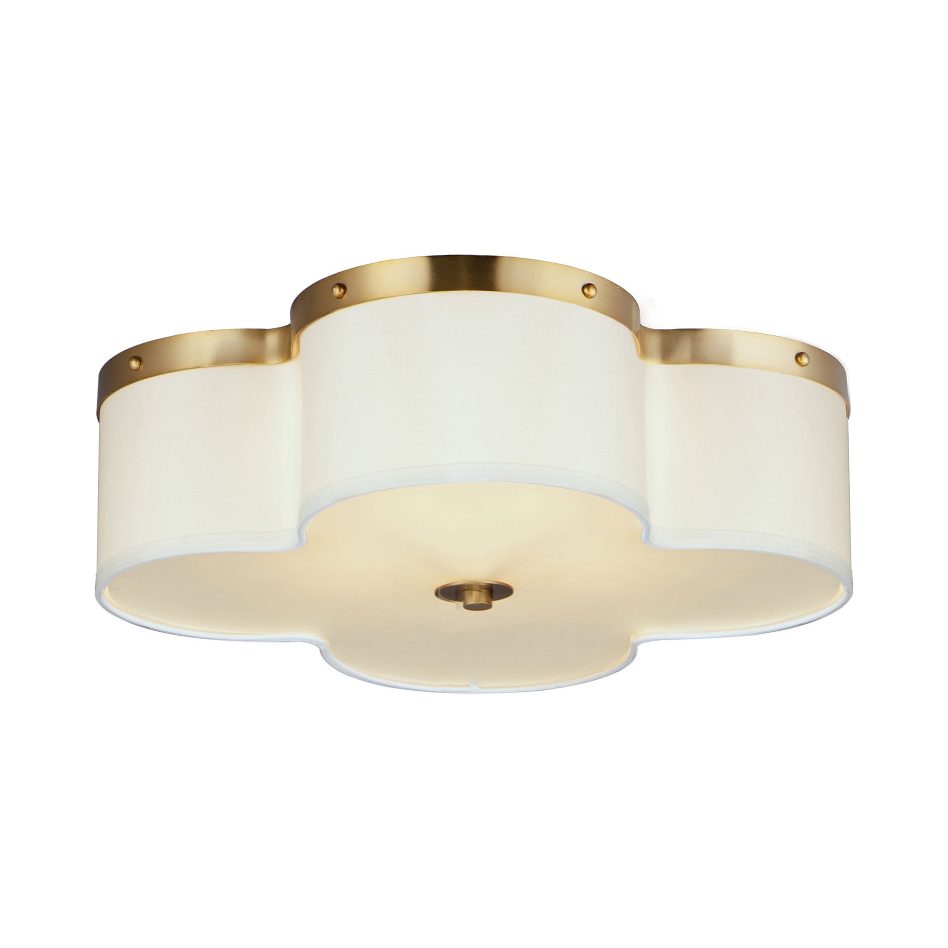 Clover Flush Mount Ceiling Light in Satin Brass (4-Light/Linen).