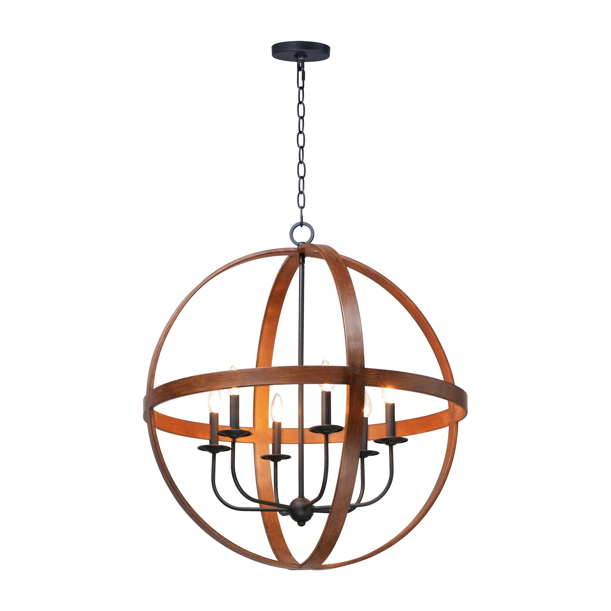 Compass Pendant Light in 6-Light/Antique Pecan/Black.