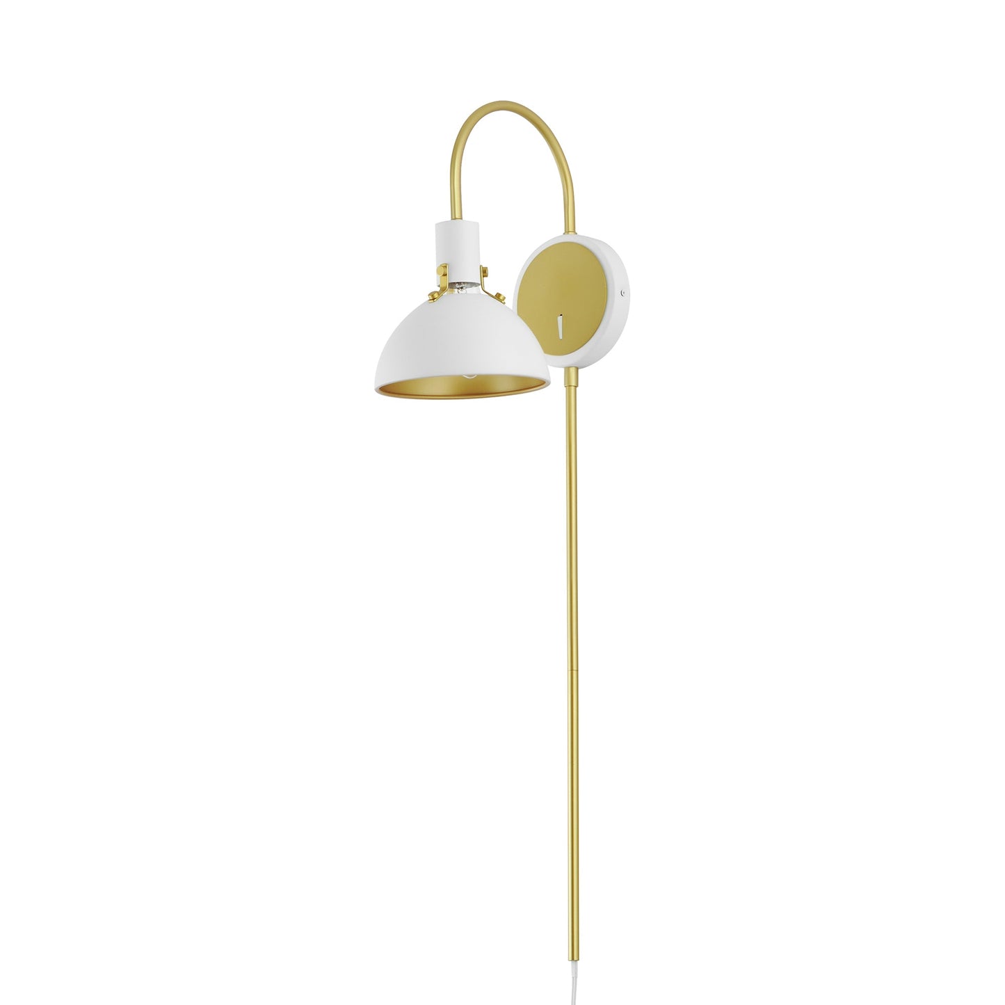 Dawn Plug-In Wall Light in White/Satin Brass.