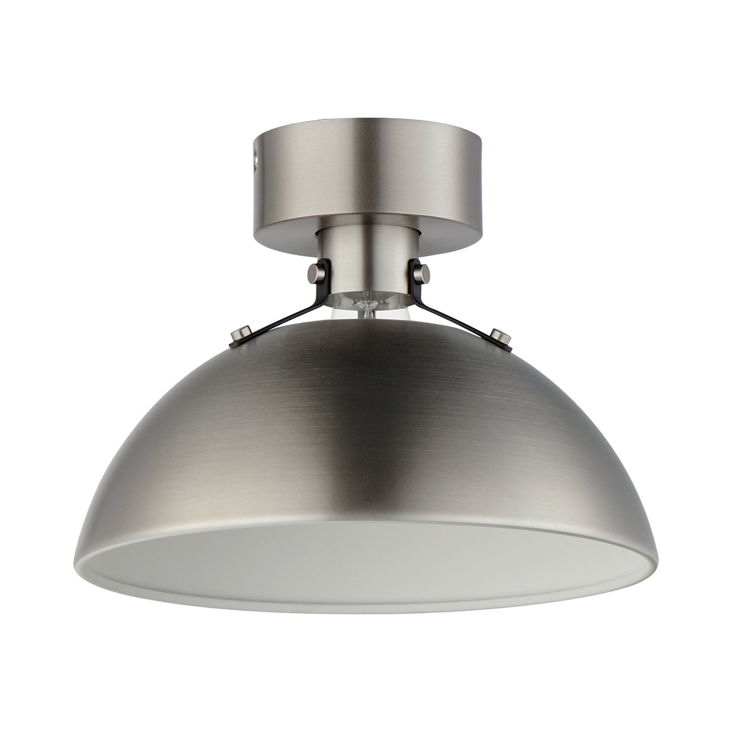 Dawn Semi Flush Mount Ceiling Light in Satin Nickel.