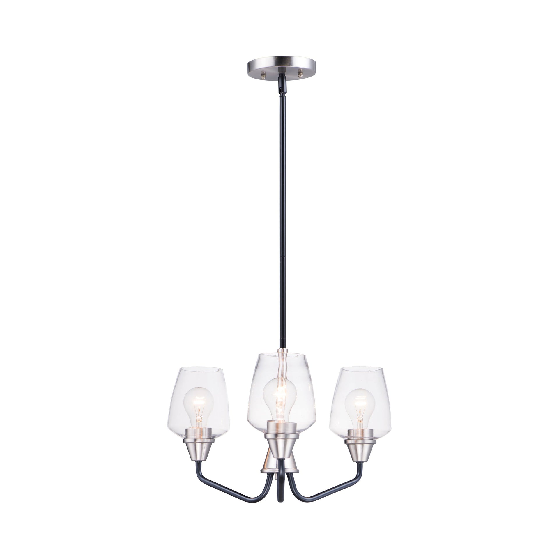 Elegant Mini Goblet 3-Light Chandelier in Black and Satin Nickel