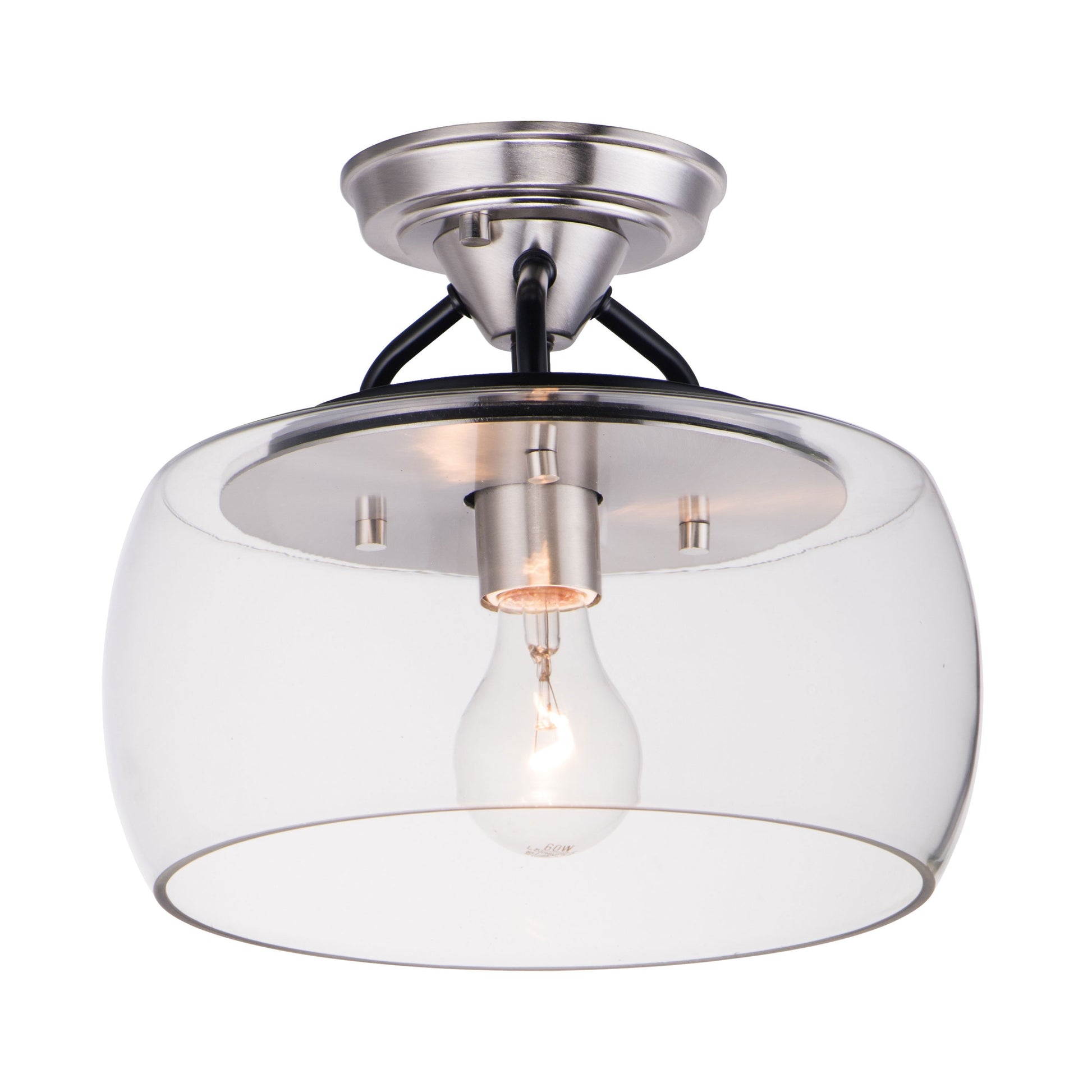 Goblet Semi Flush Mount Ceiling Light in Black/Satin Nickel (1-Light).