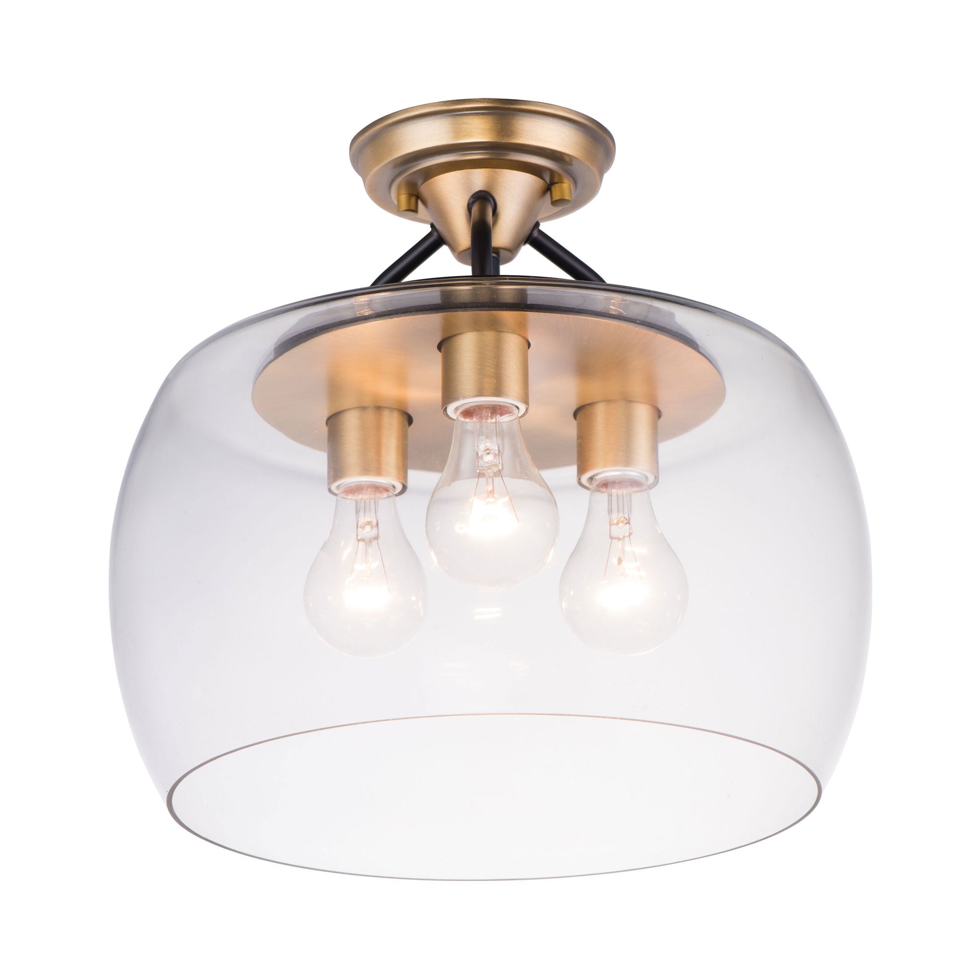 Goblet Semi Flush Mount Ceiling Light in Bronze/Antique Brass (3-Light).