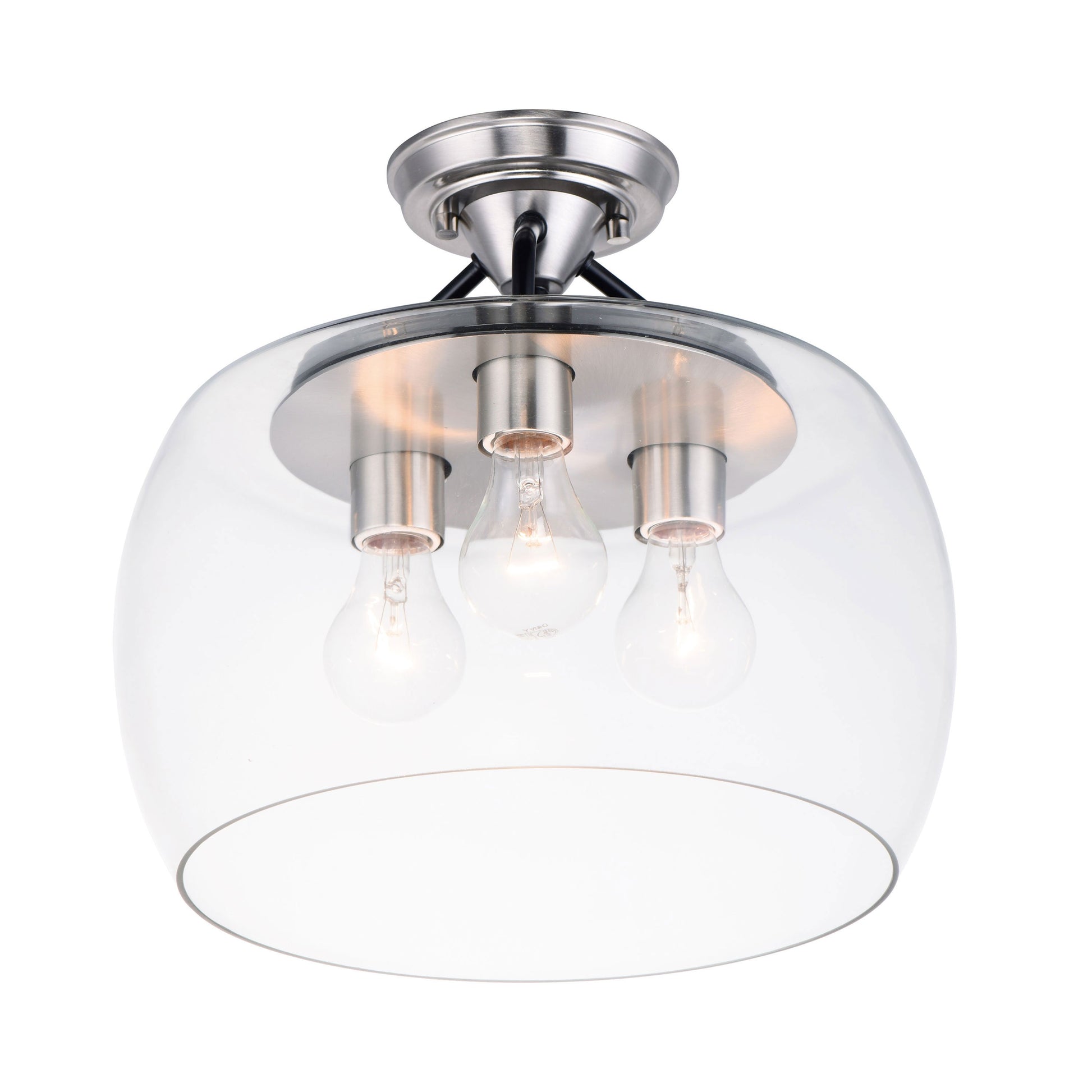 Goblet Semi Flush Mount Ceiling Light in Black/Satin Nickel (3-Light).