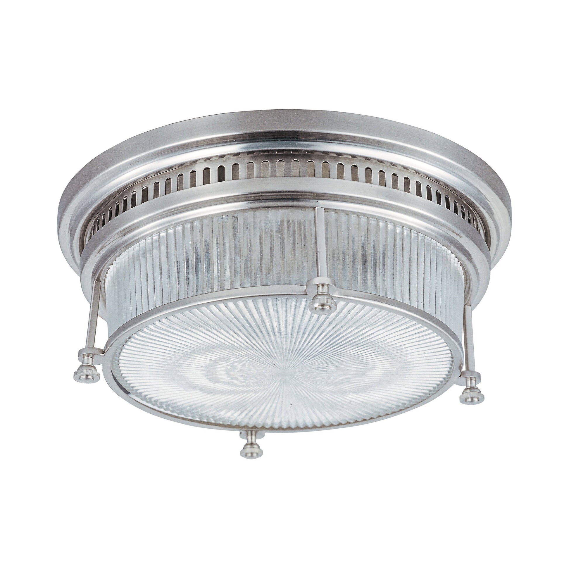 Hi-Bay Flush Mount Ceiling Light in Satin Nickel.