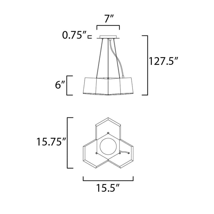 Honeycomb LED Chandelier - line drawing.