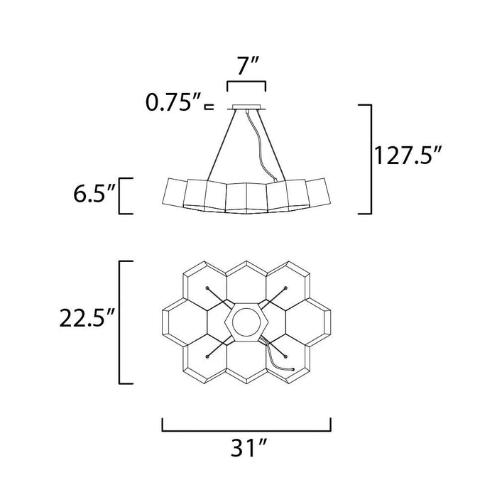Honeycomb LED Chandelier - line drawing.