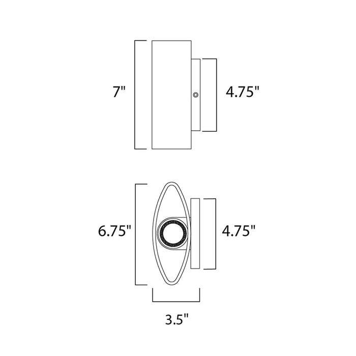 Lightray 7 Inch Outdoor LED Wall Light - line drawing.