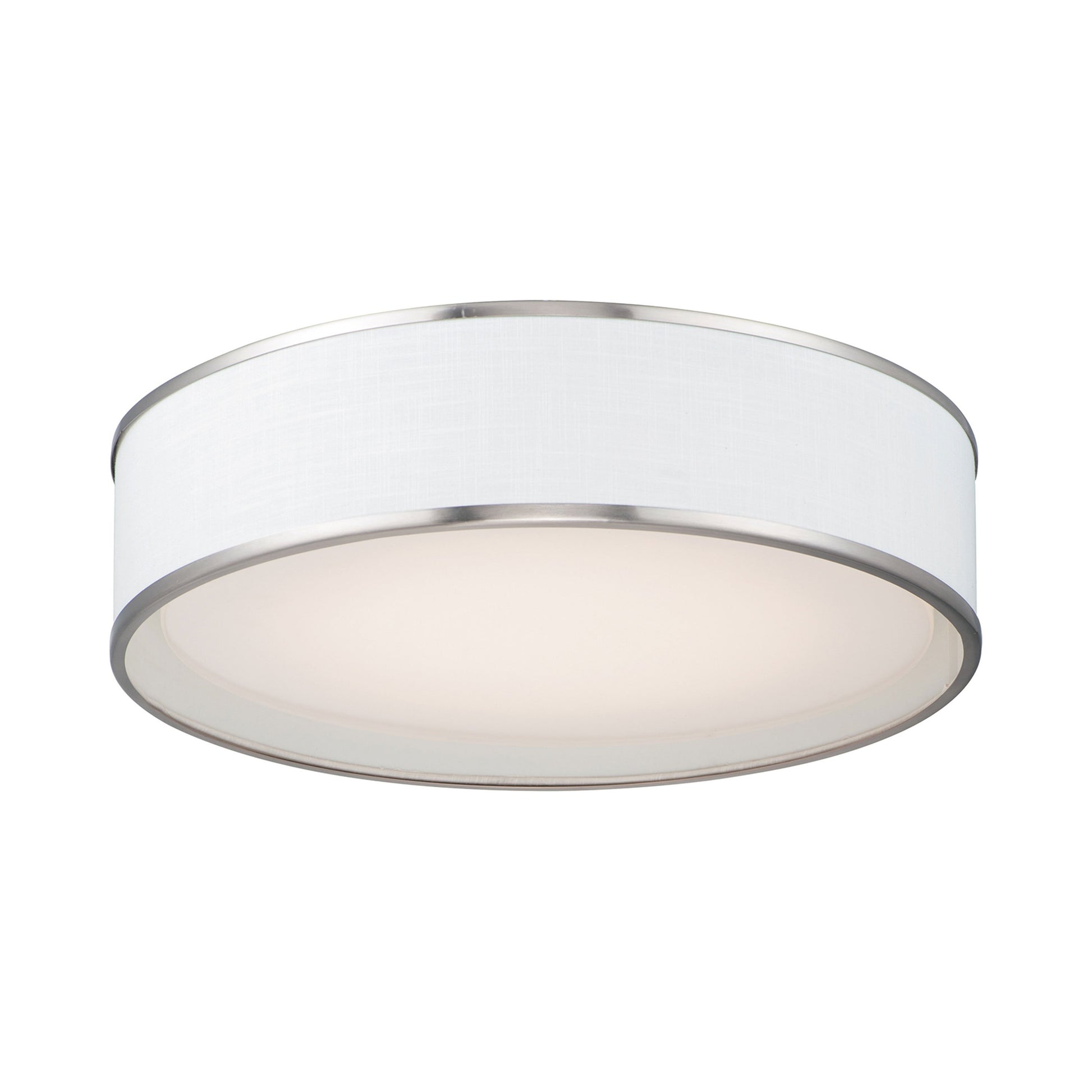 Prime LED Flush Mount Ceiling Light in White Linen/Satin Nickel (Medium).
