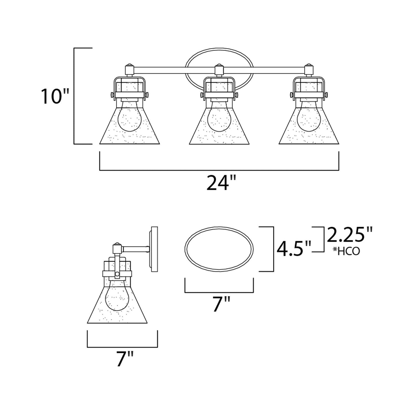 Seafarer Bath Vanity Light - line drawing.