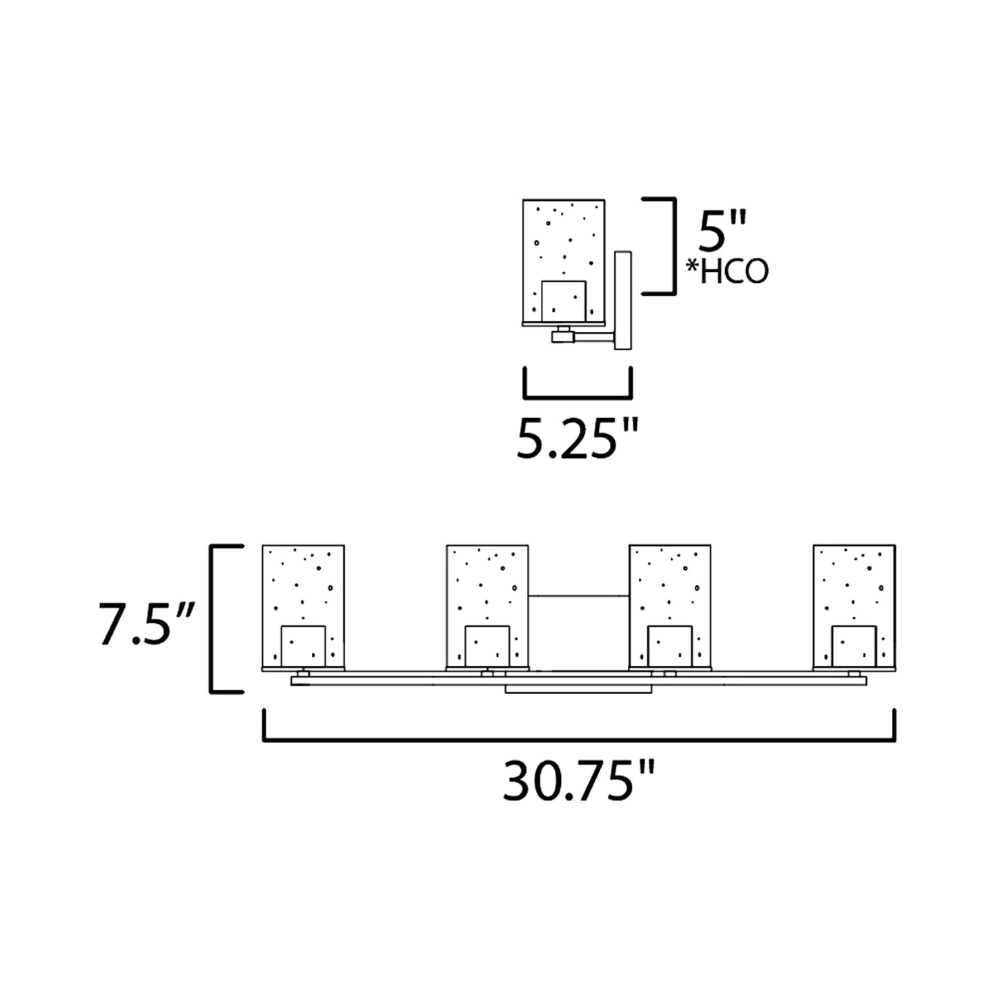 Sleek Vanity Wall Light - line drawing.