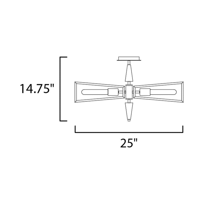 Wings Flush Mount Ceiling Light - line drawing.