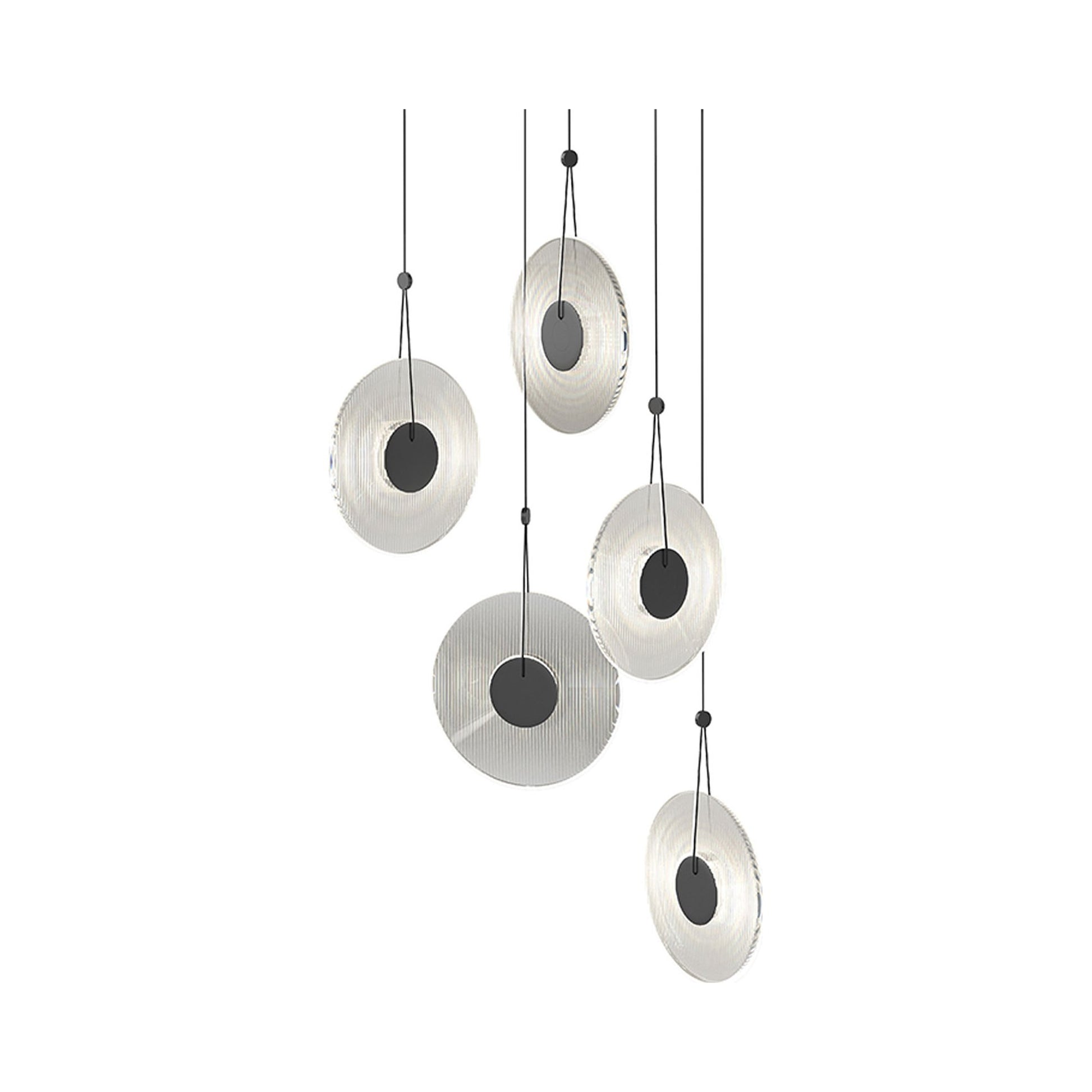 Meclisse™ Multi Light LED Pendant Light in Satin Black/Clear Glass (5-Light).