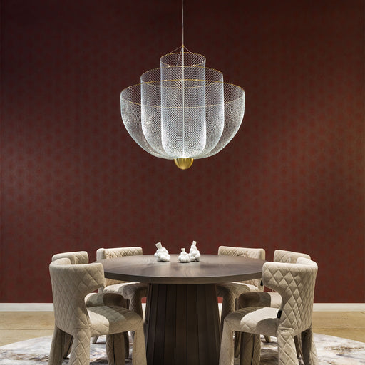 Meshmatics LED Chandelier in dining room.