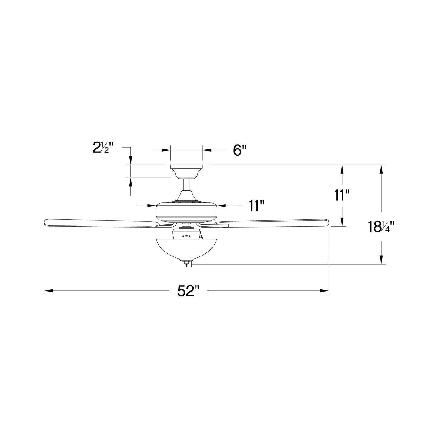 Metro Illuminated LED Ceiling Fan - line drawing.