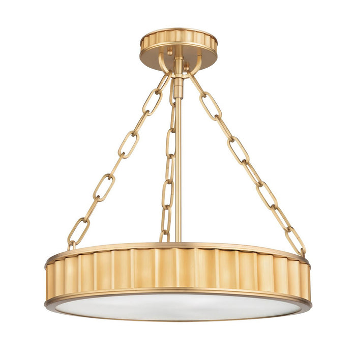 Middlebury Semi-Flush Mount Ceiling Light in Aged Brass.