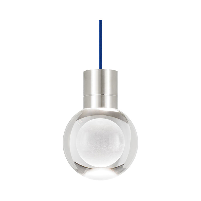 Mina Single LED Pendant Light in Blue/Satin Nickel.