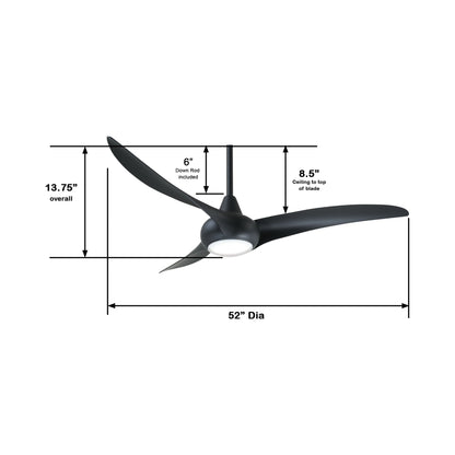 Light Wave LED Ceiling Fan  - line drawing.