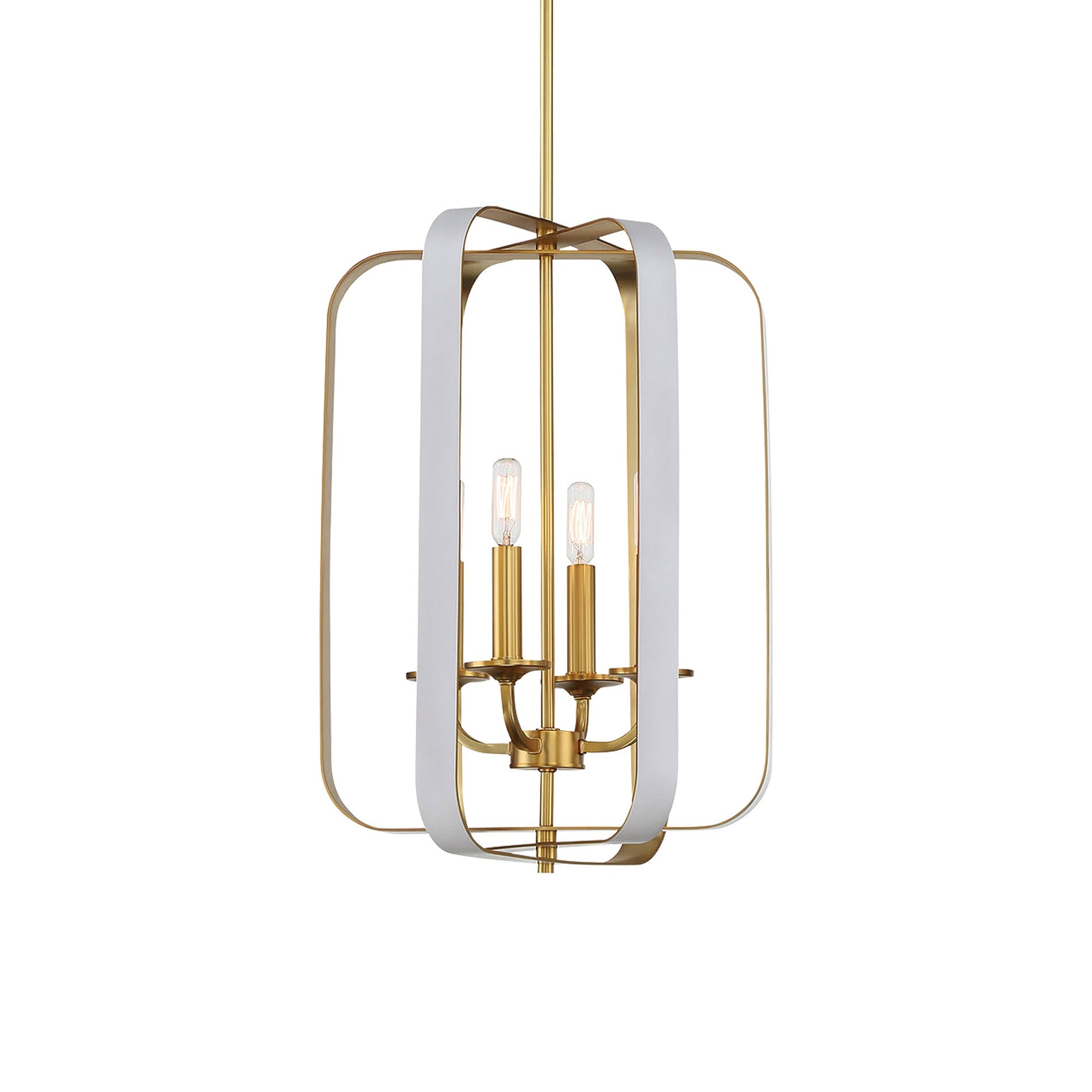Aureum Matte White & Honey Gold 4-Light Open Cage Pendant