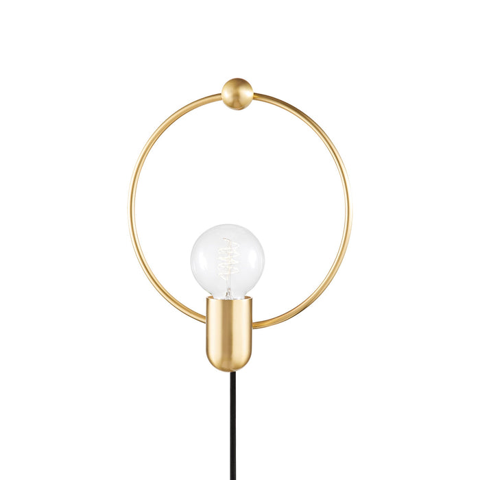 Darcy Plug-In Wall Light in Aged Brass.