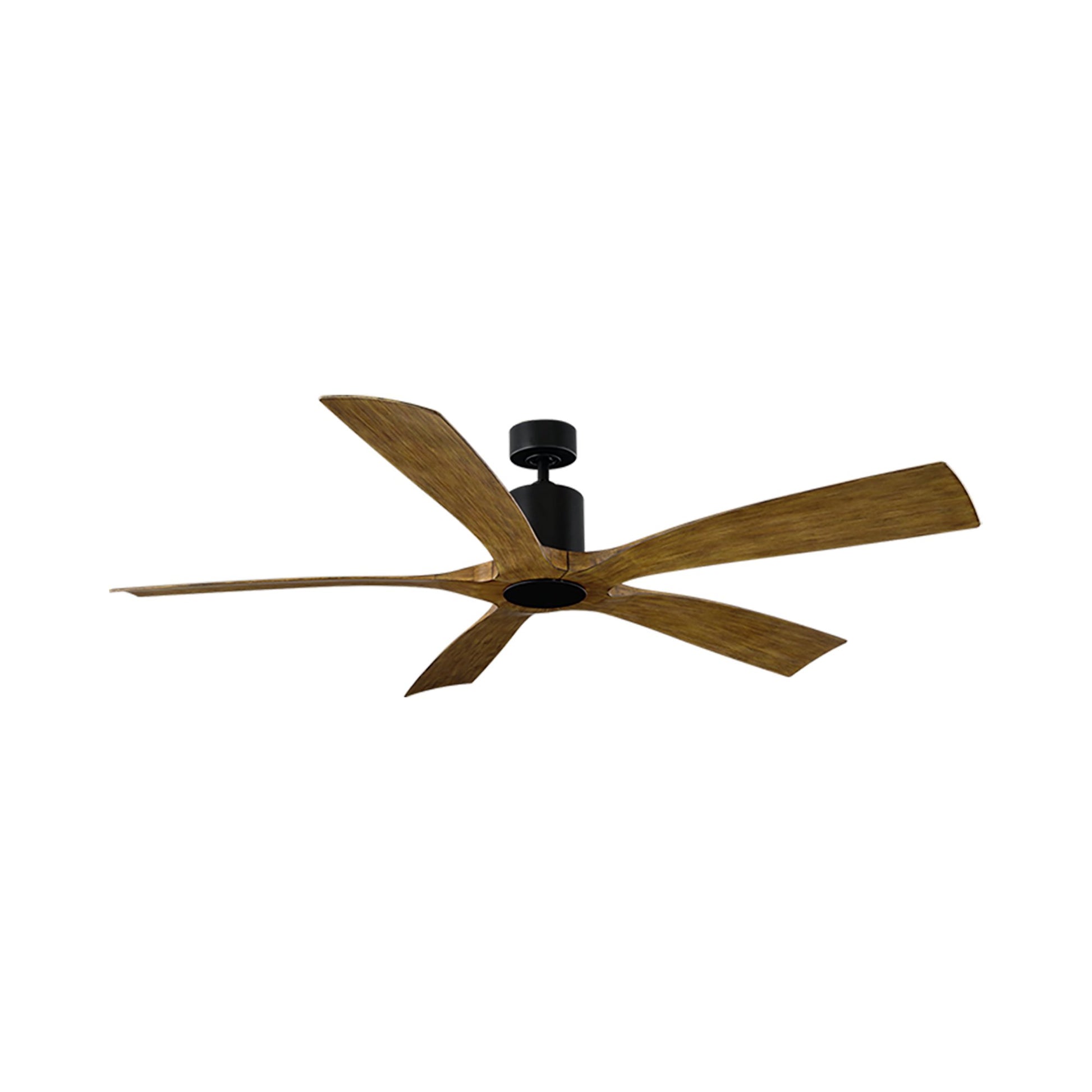 Aviator 70 Smart Ceiling Fan in Matte Black/Distressed Koa.
