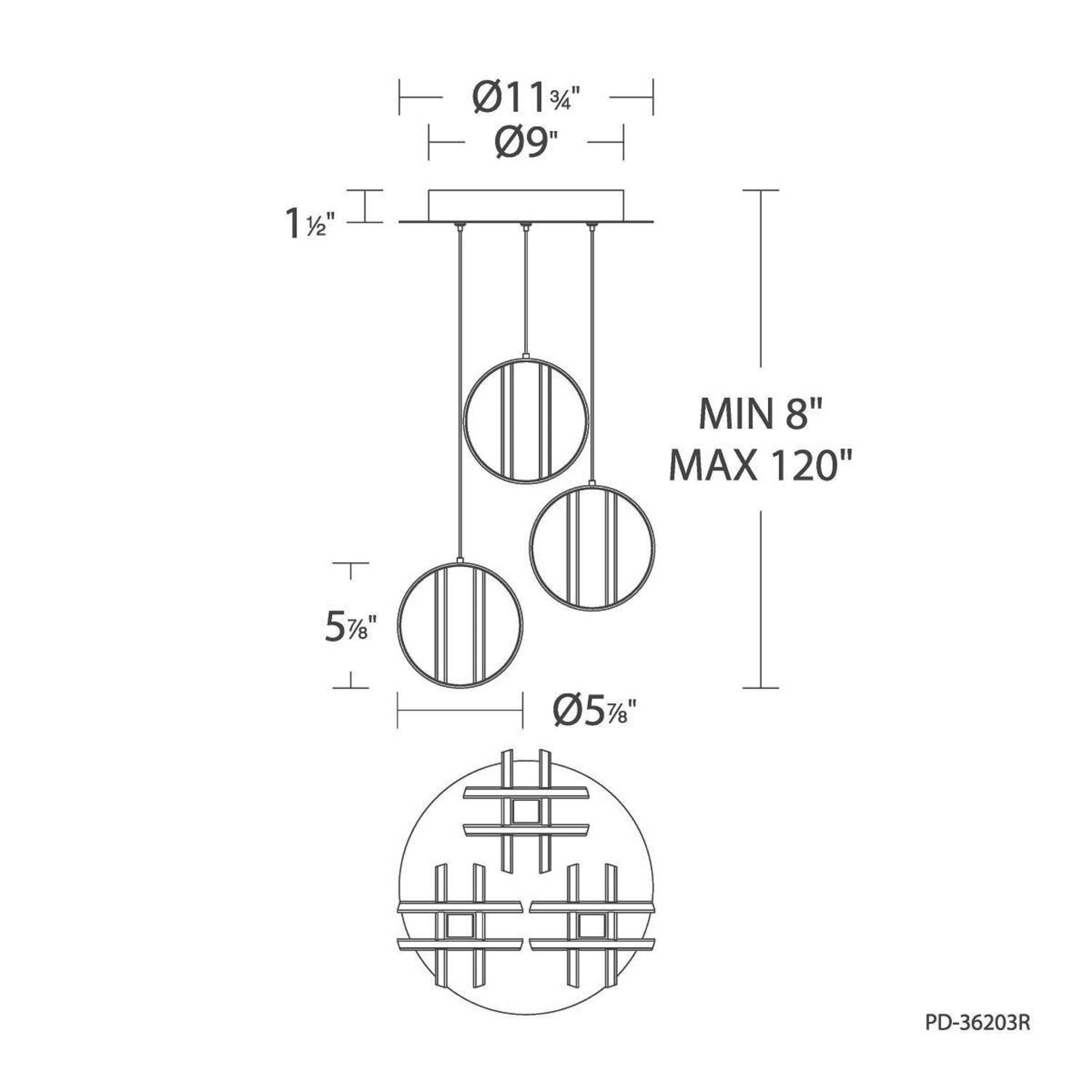 Carillion LED Pendant Light - line drawing.