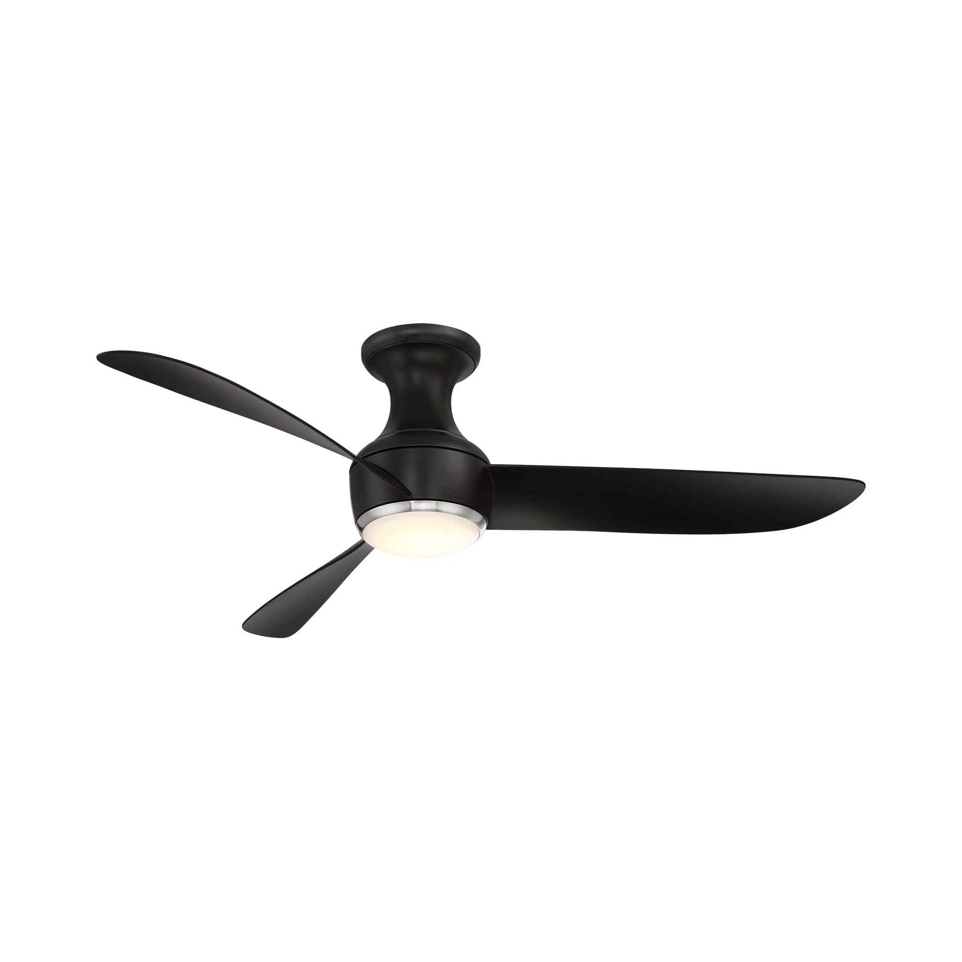 Corona Outdoor LED Flush Mount Ceiling Fan in Matte Black/Brushed Nickel (52-Inch).