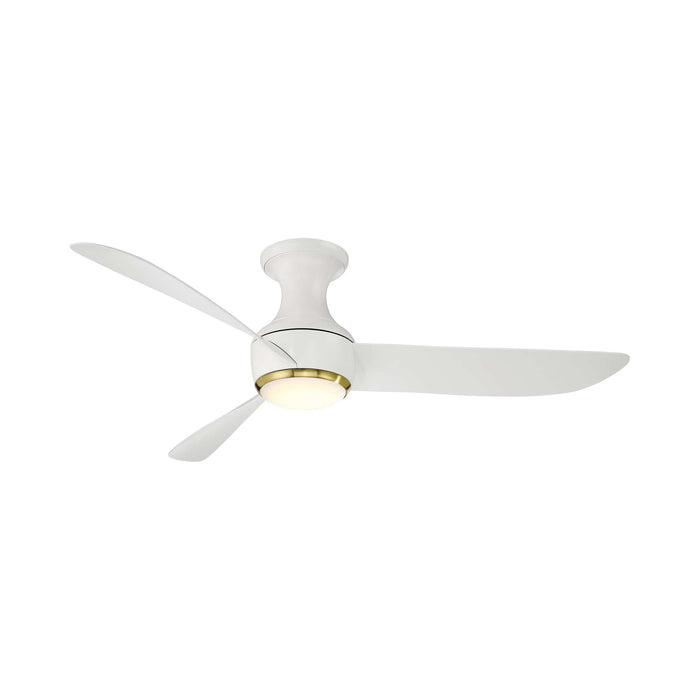 Corona Outdoor LED Flush Mount Ceiling Fan in Matte White/Soft Brass (52-Inch).