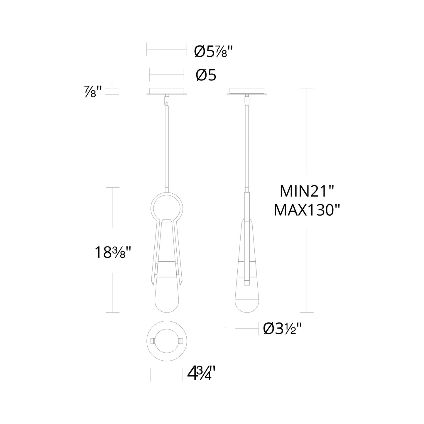 Ezra LED Mini Pendant Light - line drawing.