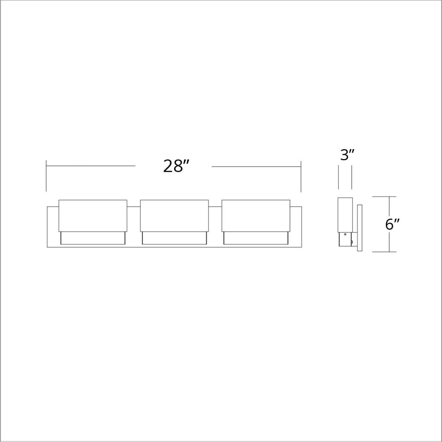 Glacier Three Light LED Bath Vanity Light - line drawing.