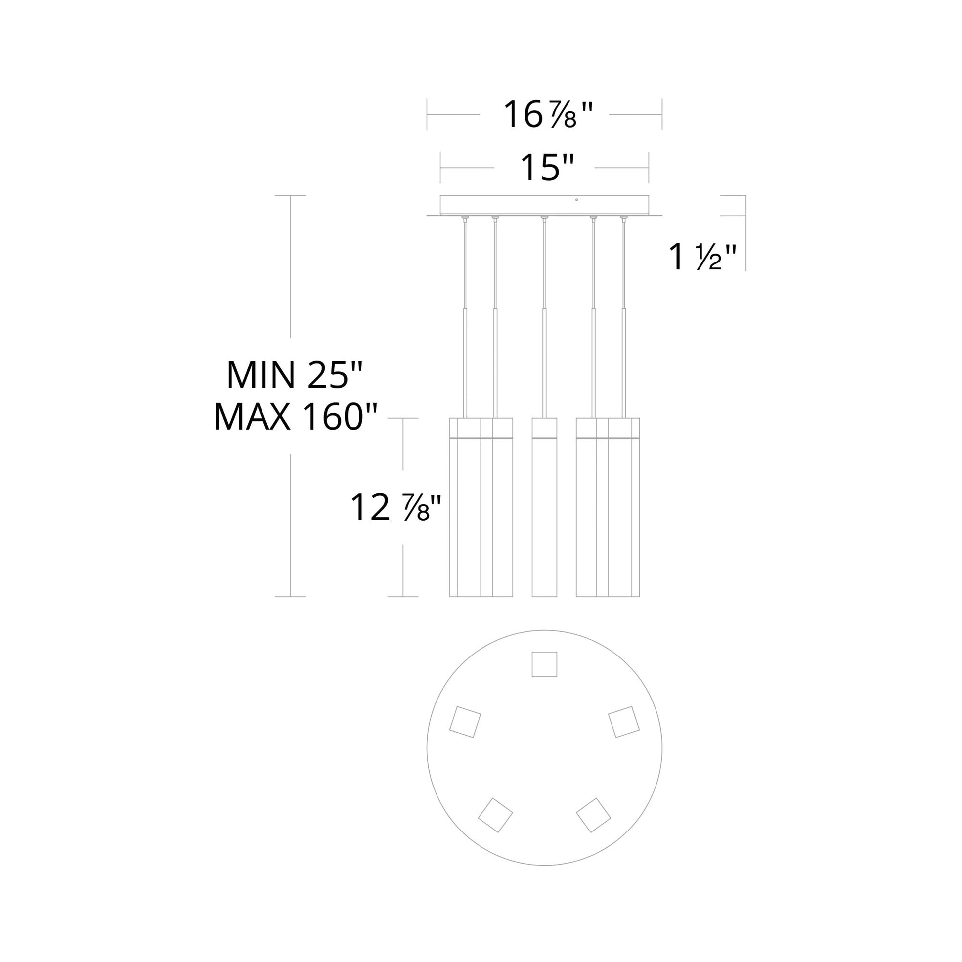 Minx LED Multi Light Pendant Light - line drawing.