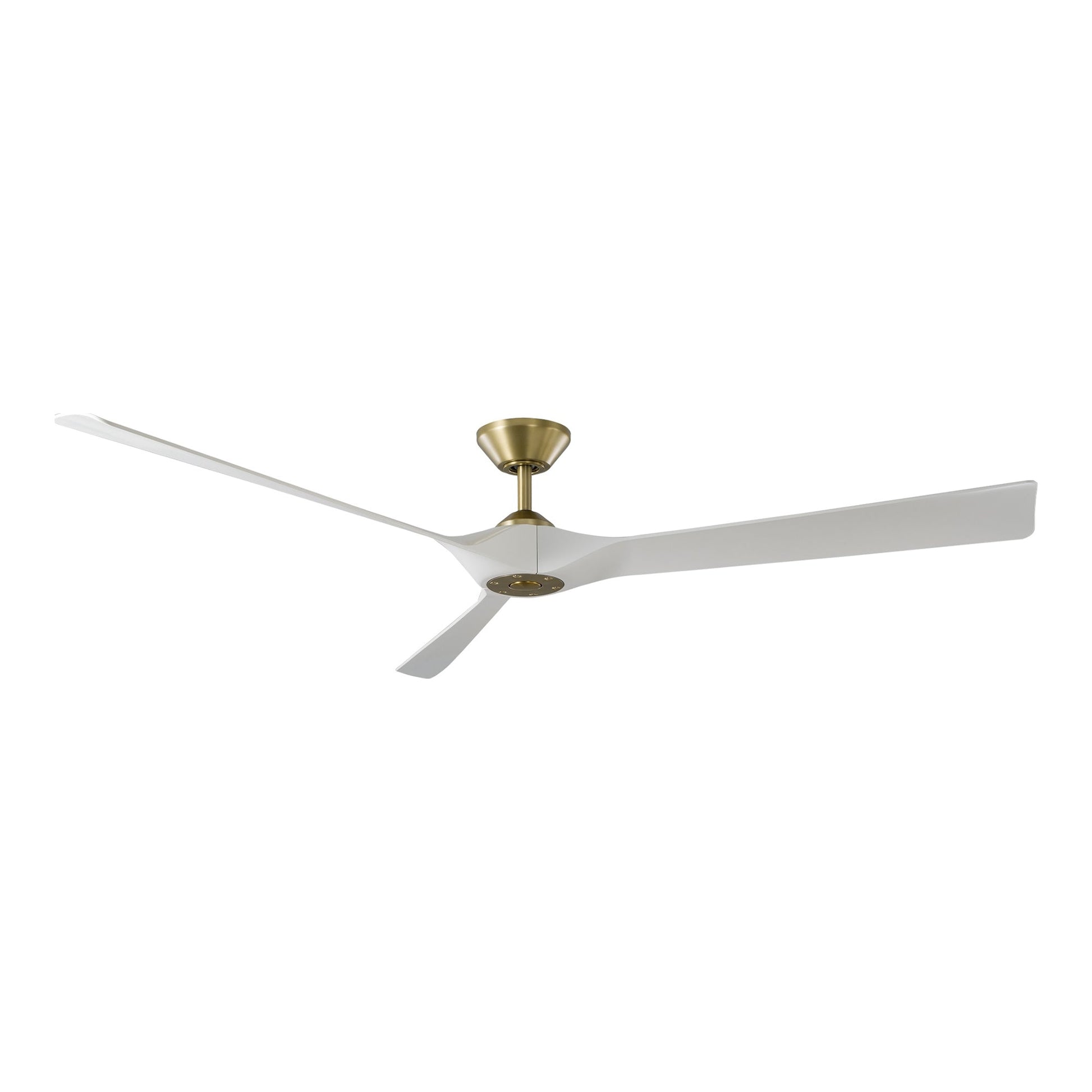 Torque Outdoor LED Ceiling Fan in Soft Brass/Matte White (70-Inch).