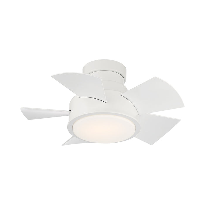Vox LED Flush Mount Ceiling Fan in 26-Inch/Matte White.