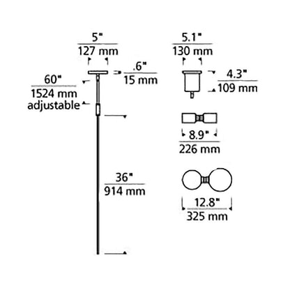 ModernRail LED Pendant Light - line drawing.