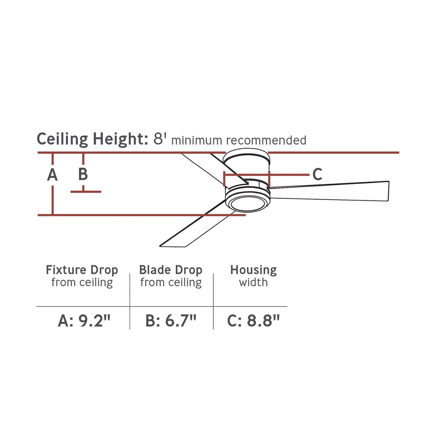 Clarity LED Ceiling Fan - line drawing.