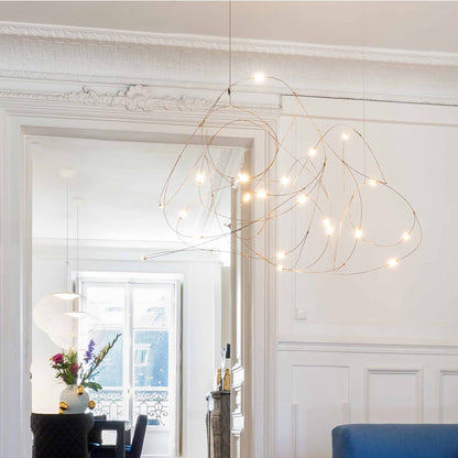 Flock of Light LED Chandelier in living room.