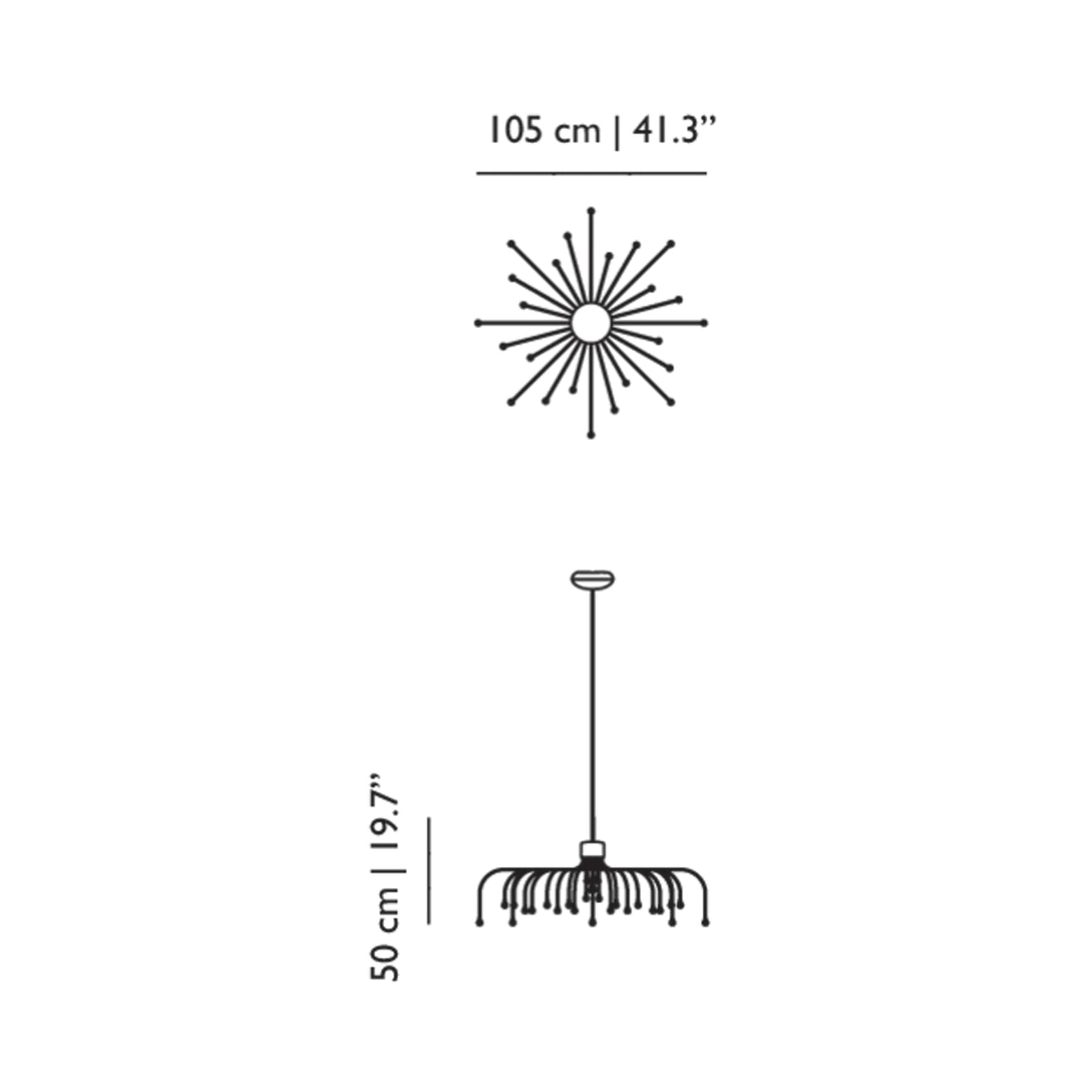 Starfall Light LED Chandelier - line drawing.