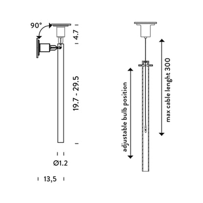 Canna Nuda Ceiling / Wall Light - line drawing.