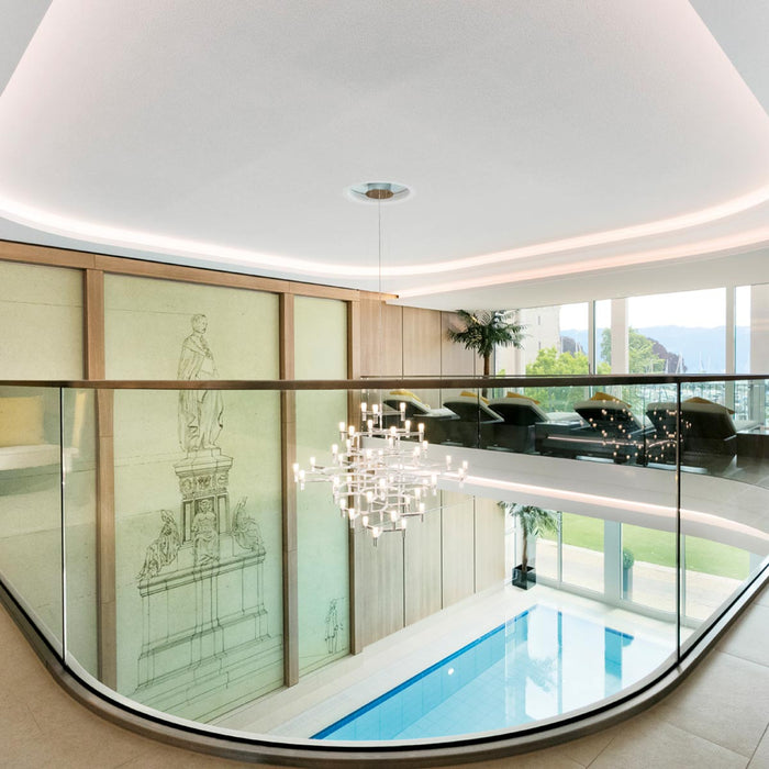 Crown Magnum LED Chandelier in swimming pool.