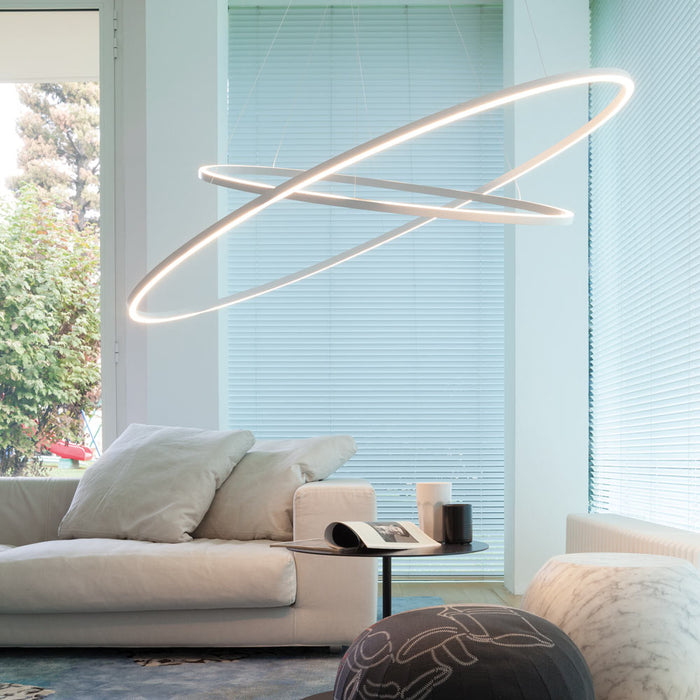 Ellisse LED Double Pendant Light in living room.