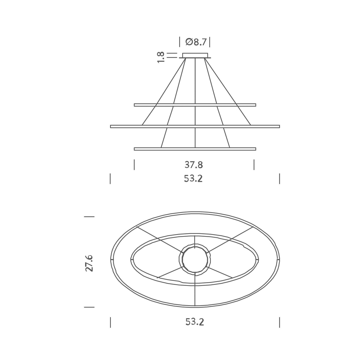 Ellisse LED Triple Pendant Light - line drawing.