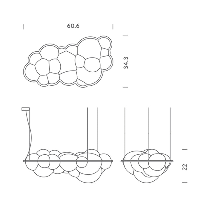 Nuvola LED Pendant Light - line drawing.