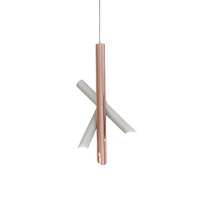 Tubes 3 LED Pendant Light in White/Copper.