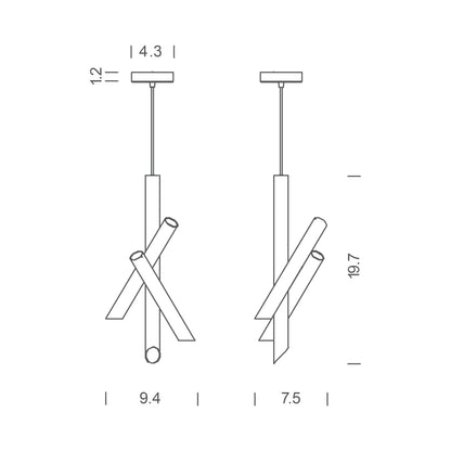 Tubes 3 LED Pendant Light - line drawing.