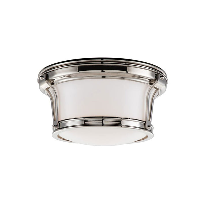 Newport Flush Mount Ceiling Light in Small/Polished Nickel.