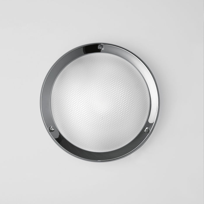 Niki Outdoor LED Ceiling/Wall Light in Prismatic Glass/Polished Aluminum.