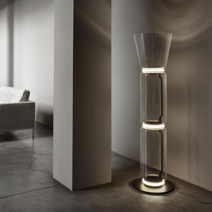 Noctambule High Cylinder and Cone LED Floor Lamp in living room.