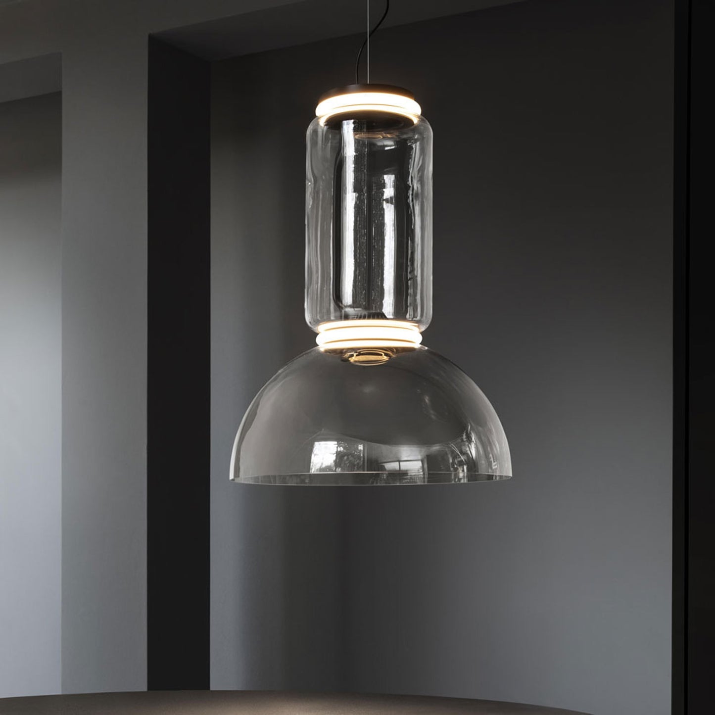 Noctambule Low Cylinder and Bowl LED Pendant Light in Detail.